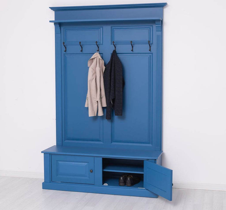 Garderobe aus Massivholz mit 6 Haken und 2 Staufächern unifarben -