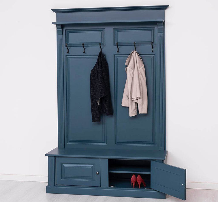Garderobe aus Massivholz mit 6 Haken und 2 Staufächern unifarben -