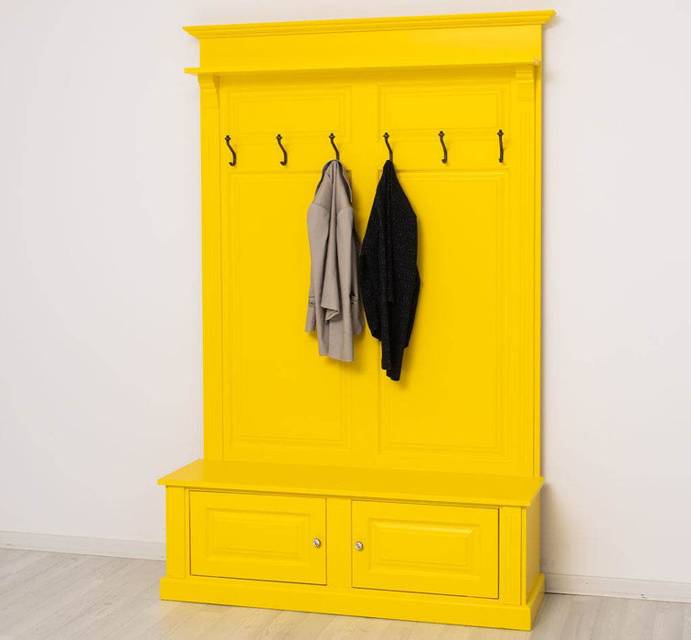 Garderobe aus Massivholz mit 6 Haken und 2 Staufächern unifarben -