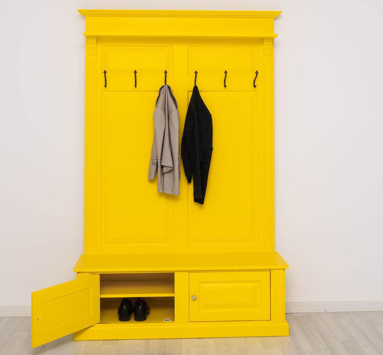Garderobe aus Massivholz mit 6 Haken und 2 Staufächern unifarben -