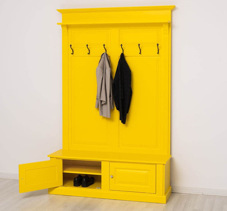 Garderobe aus Massivholz mit 6 Haken und 2 Staufächern unifarben -