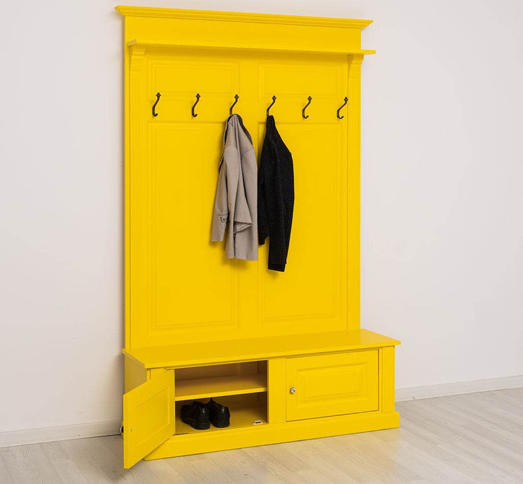 Garderobe aus Massivholz mit 6 Haken und 2 Staufächern unifarben -