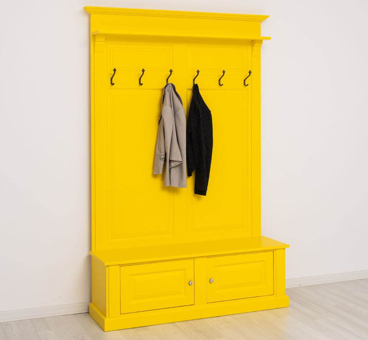 Garderobe aus Massivholz mit 6 Haken und 2 Staufächern unifarben -