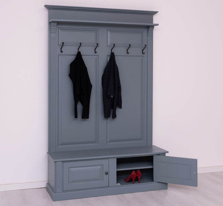 Garderobe aus Massivholz mit 6 Haken und 2 Staufächern unifarben -