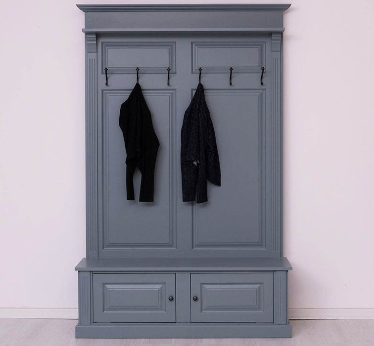 Garderobe aus Massivholz mit 6 Haken und 2 Staufächern unifarben -