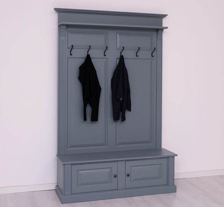 Garderobe aus Massivholz mit 6 Haken und 2 Staufächern unifarben -