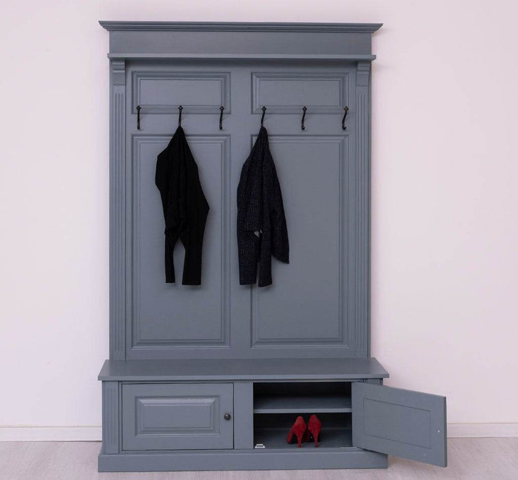Garderobe aus Massivholz mit 6 Haken und 2 Staufächern unifarben -