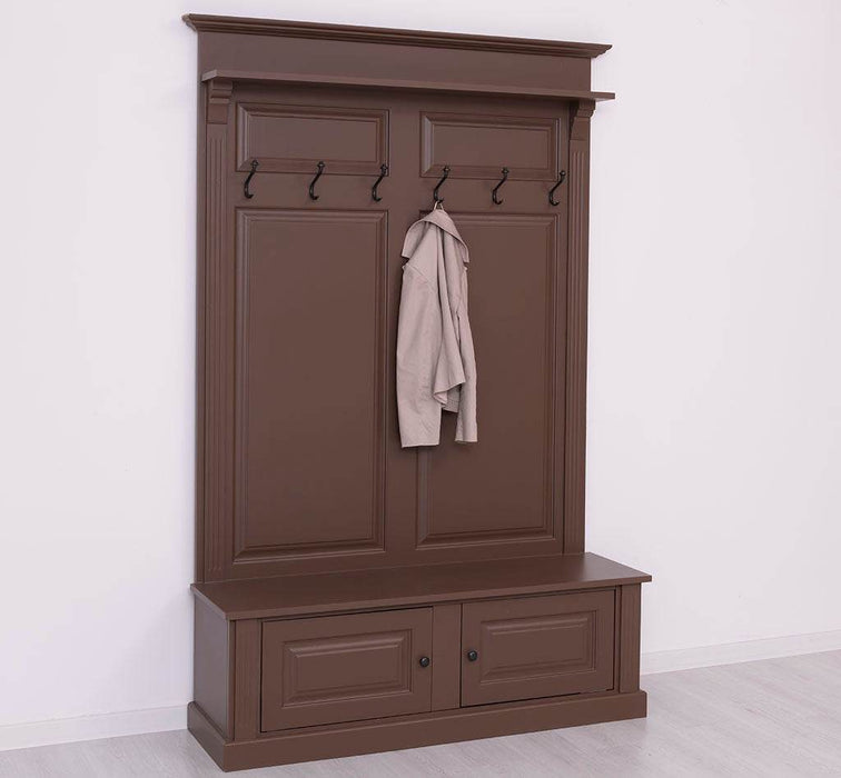 Garderobe aus Massivholz mit 6 Haken und 2 Staufächern unifarben -