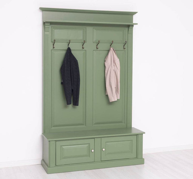 Garderobe aus Massivholz mit 6 Haken und 2 Staufächern unifarben -