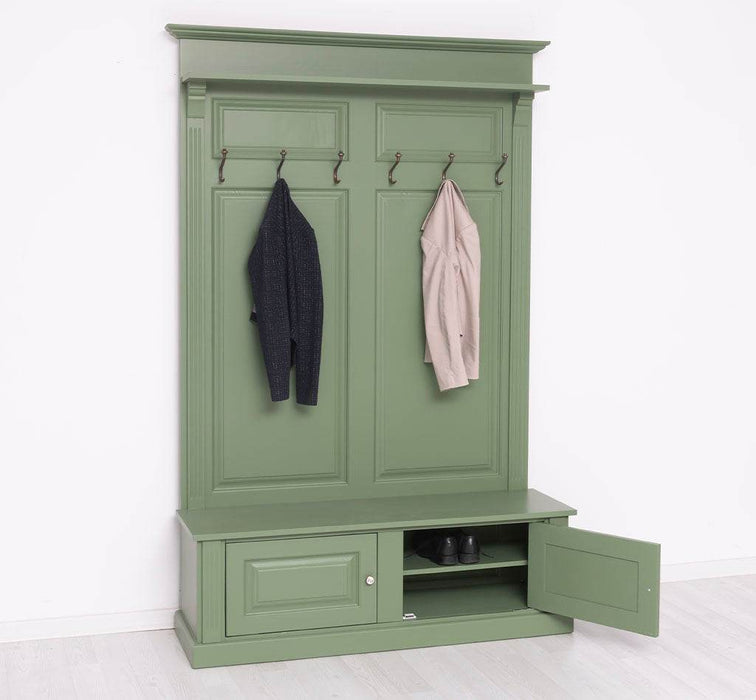 Garderobe aus Massivholz mit 6 Haken und 2 Staufächern unifarben -