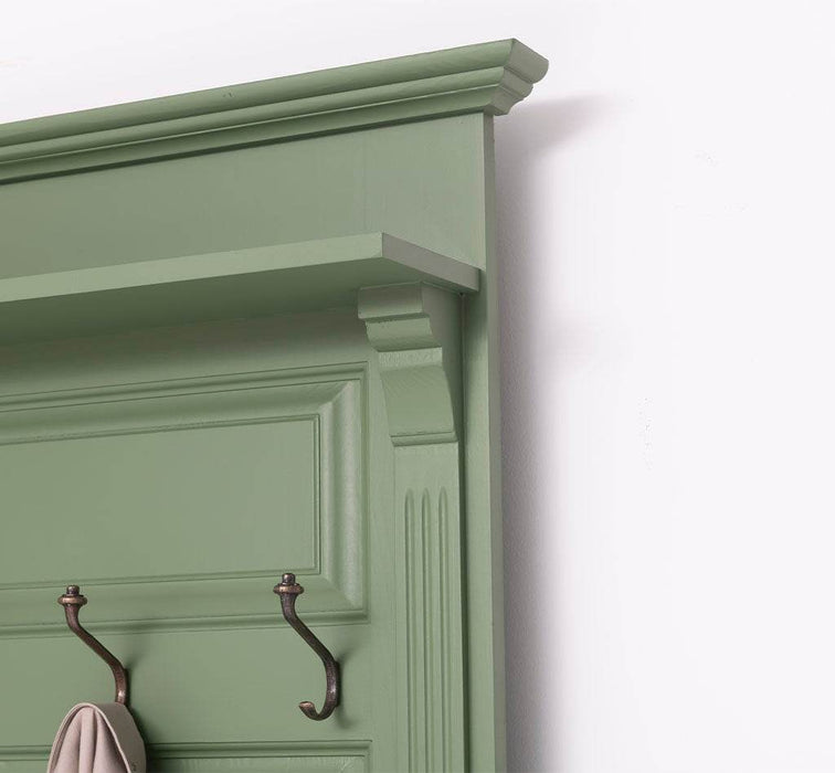 Garderobe aus Massivholz mit 6 Haken und 2 Staufächern unifarben -