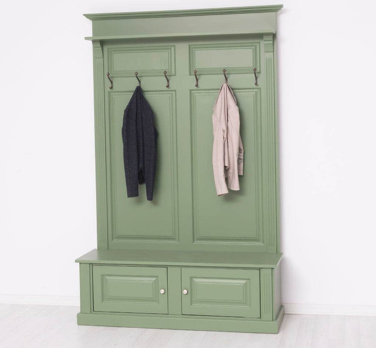 Garderobe aus Massivholz mit 6 Haken und 2 Staufächern unifarben -