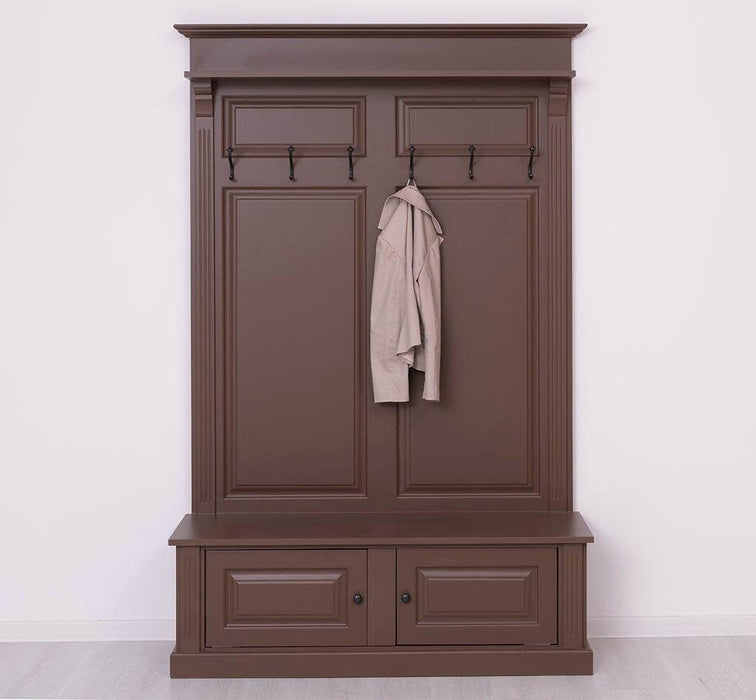 Garderobe aus Massivholz mit 6 Haken und 2 Staufächern unifarben -