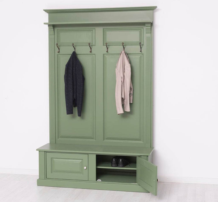 Garderobe aus Massivholz mit 6 Haken und 2 Staufächern unifarben -
