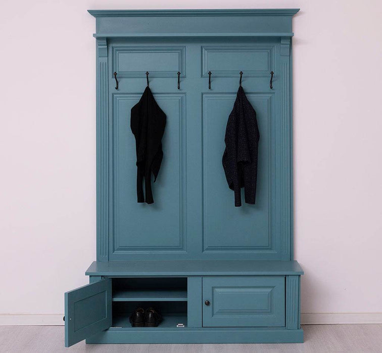 Garderobe aus Massivholz mit 6 Haken und 2 Staufächern unifarben -