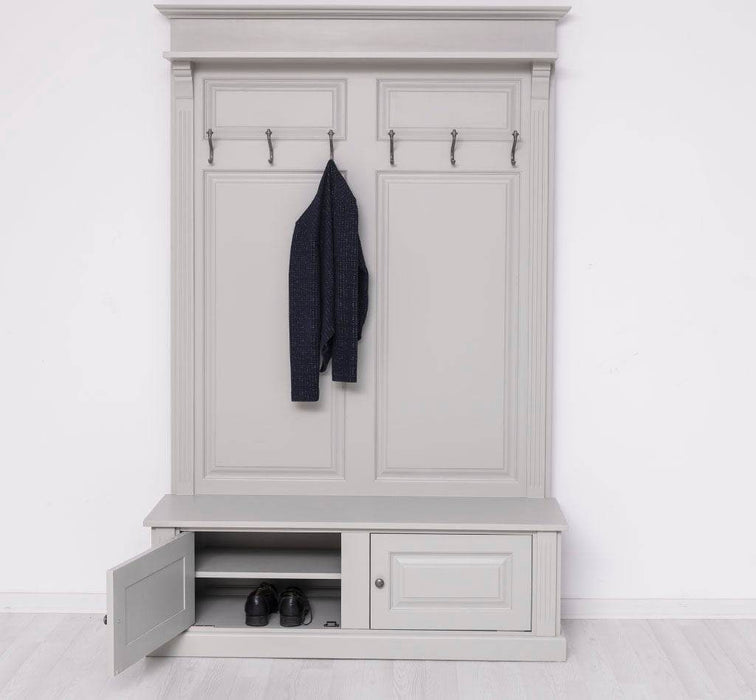Garderobe aus Massivholz mit 6 Haken und 2 Staufächern unifarben -