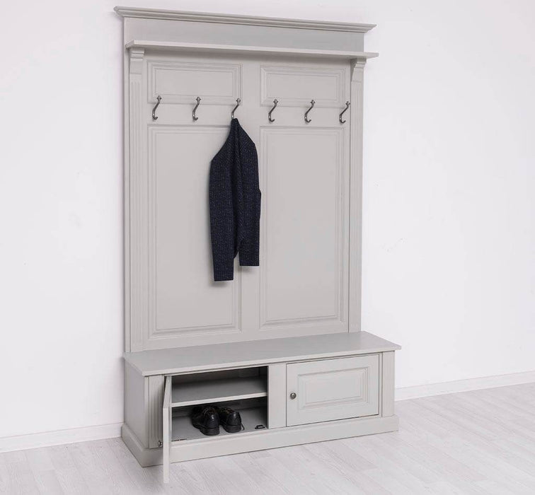 Garderobe aus Massivholz mit 6 Haken und 2 Staufächern unifarben -