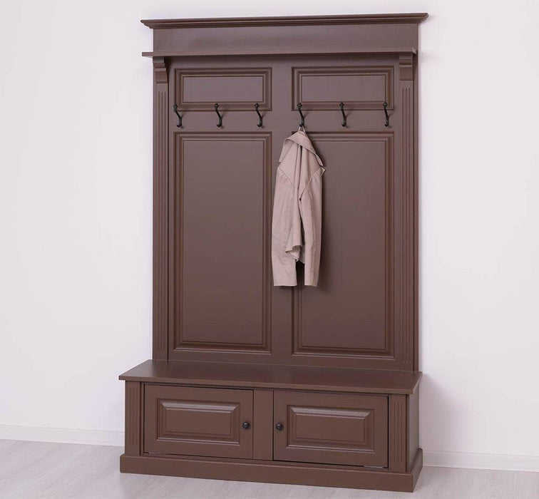 Garderobe aus Massivholz mit 6 Haken und 2 Staufächern unifarben -