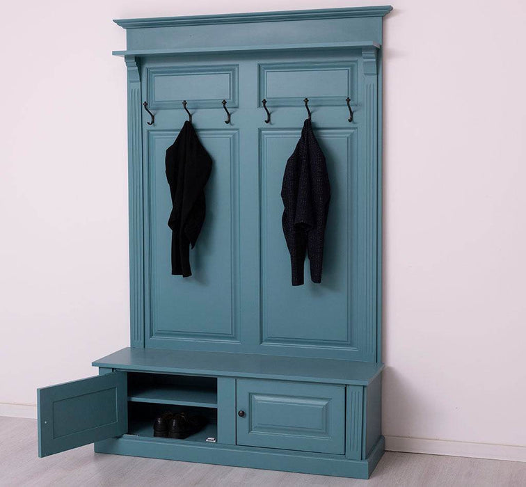 Garderobe aus Massivholz mit 6 Haken und 2 Staufächern unifarben -