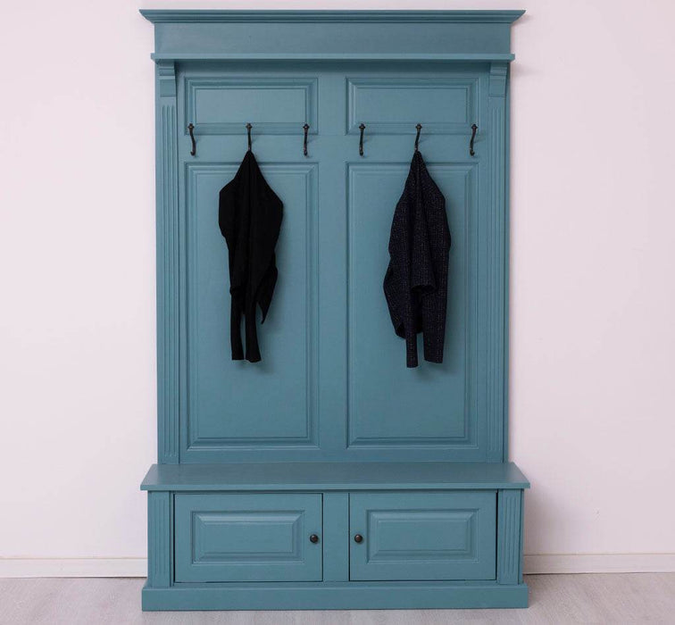 Garderobe aus Massivholz mit 6 Haken und 2 Staufächern unifarben -