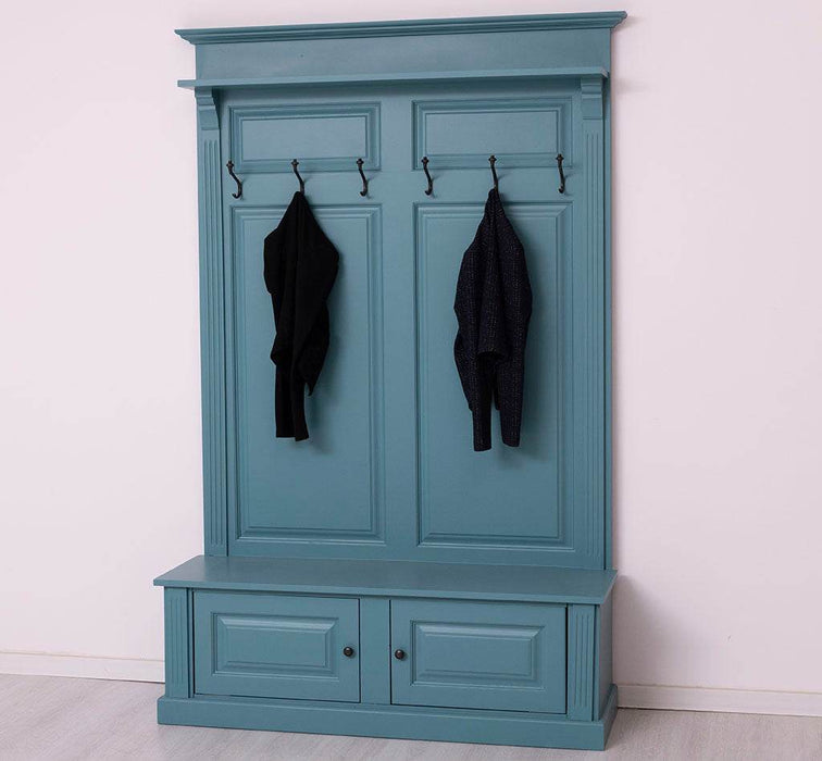 Garderobe aus Massivholz mit 6 Haken und 2 Staufächern unifarben -