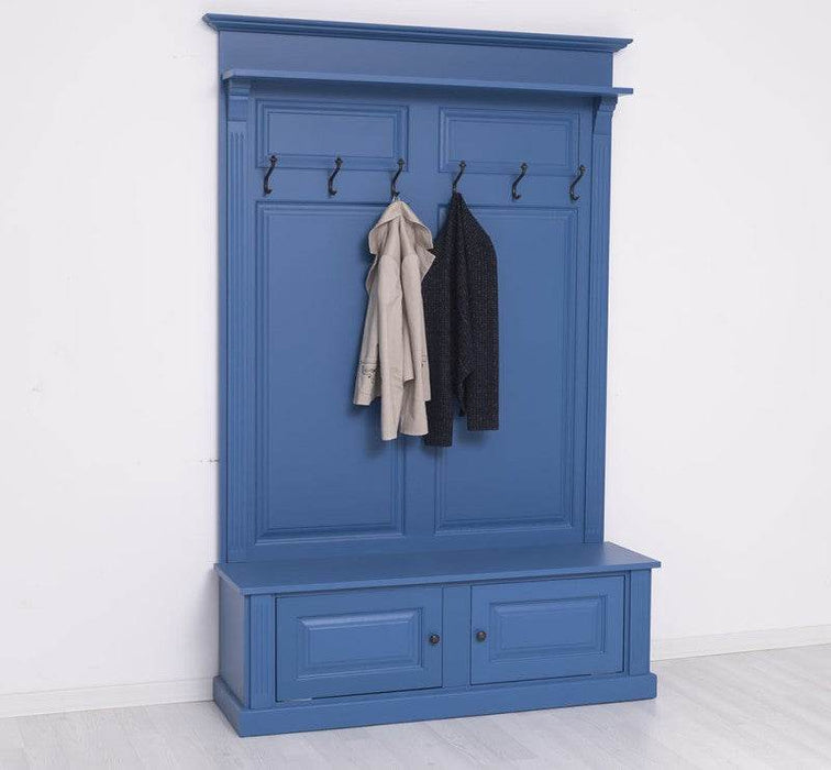 Garderobe aus Massivholz mit 6 Haken und 2 Staufächern unifarben -