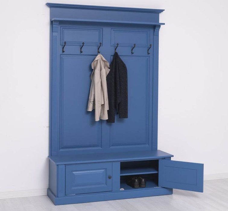Garderobe aus Massivholz mit 6 Haken und 2 Staufächern unifarben -