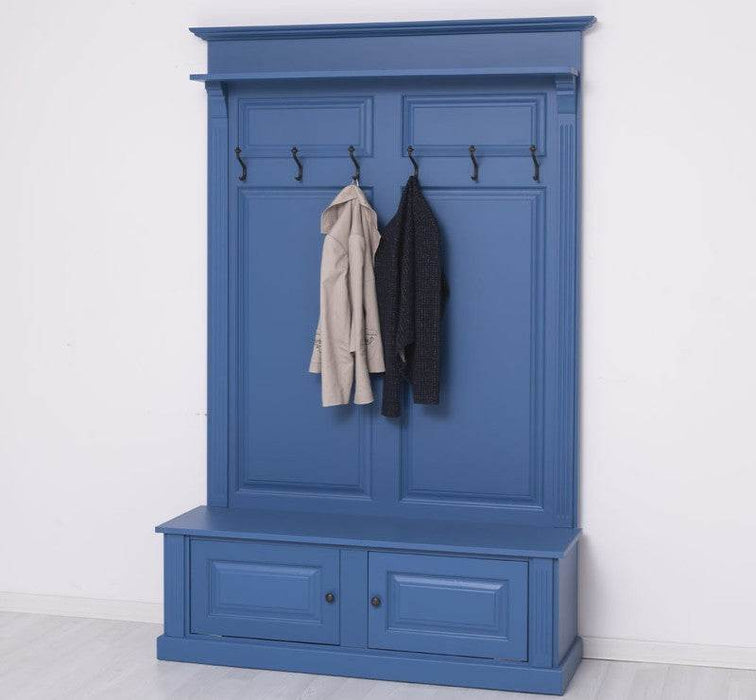 Garderobe aus Massivholz mit 6 Haken und 2 Staufächern unifarben -