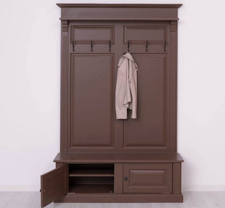 Garderobe aus Massivholz mit 6 Haken und 2 Staufächern unifarben -