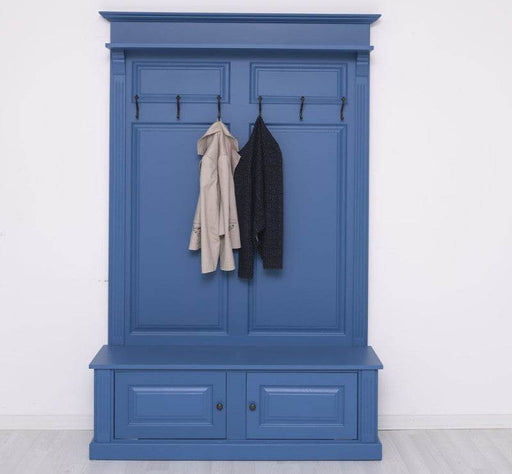 Garderobe aus Massivholz mit 6 Haken und 2 Staufächern unifarben -