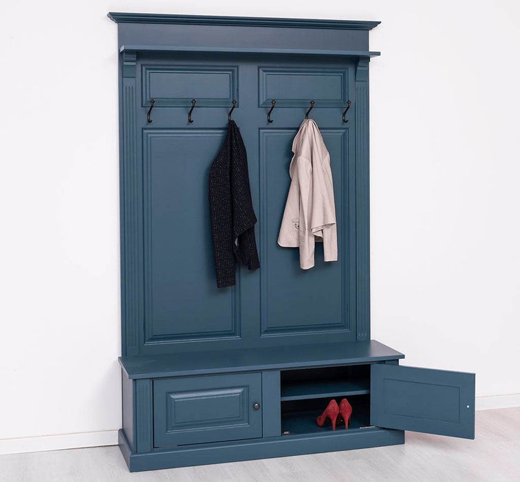 Garderobe aus Massivholz mit 6 Haken und 2 Staufächern unifarben -