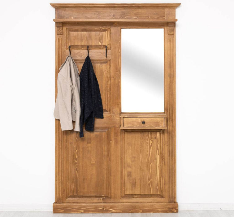 Garderobe aus Massivholz mit Spiegel und Ablage -
