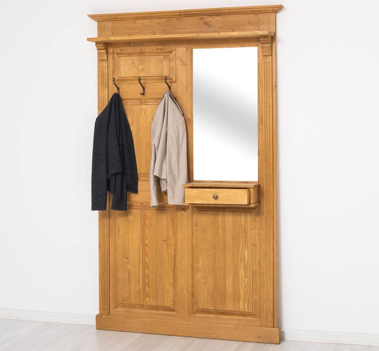 Garderobe aus Massivholz mit Spiegel und Ablage -