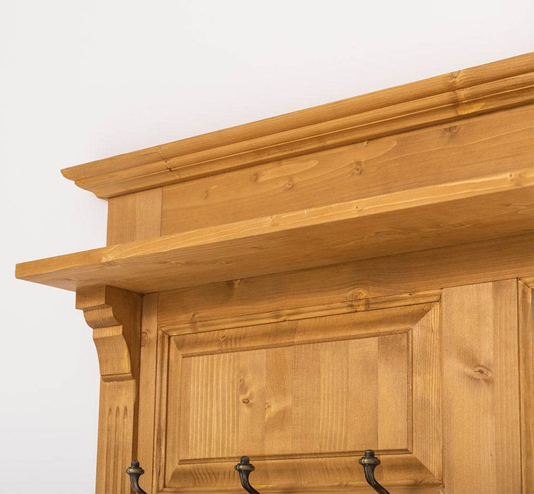 Garderobe aus Massivholz mit Spiegel und Ablage -