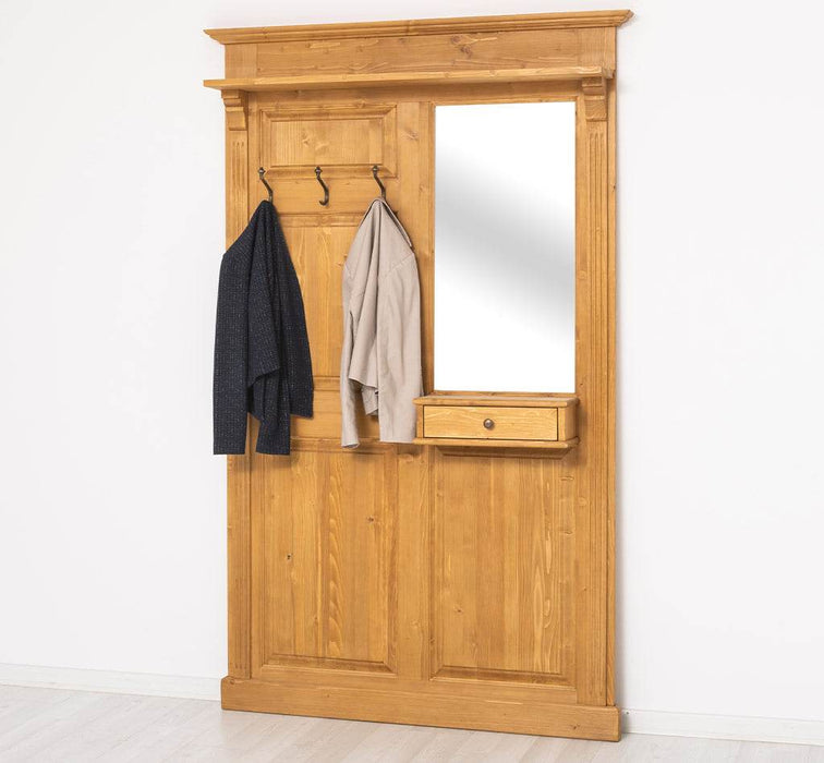 Garderobe aus Massivholz mit Spiegel und Ablage -