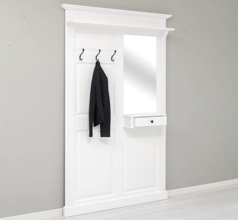 Garderobe aus Massivholz mit Spiegel und Ablage -