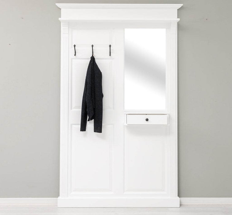 Garderobe aus Massivholz mit Spiegel und Ablage -
