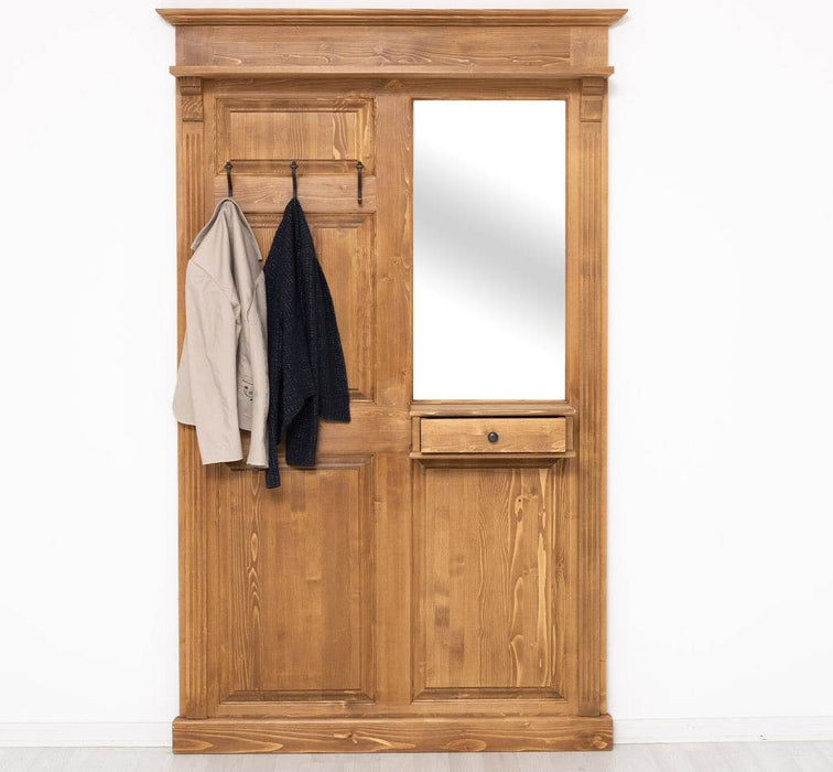 Garderobe aus Massivholz mit Spiegel und Ablage -