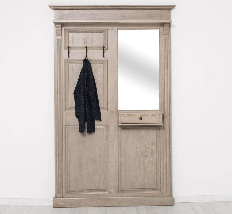 Garderobe aus Massivholz mit Spiegel und Ablage -