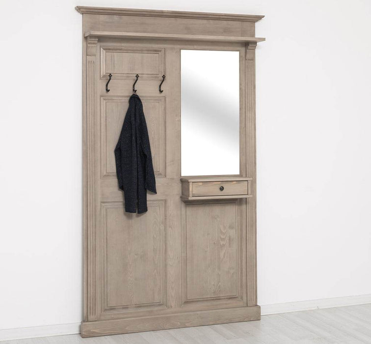 Garderobe aus Massivholz mit Spiegel und Ablage -
