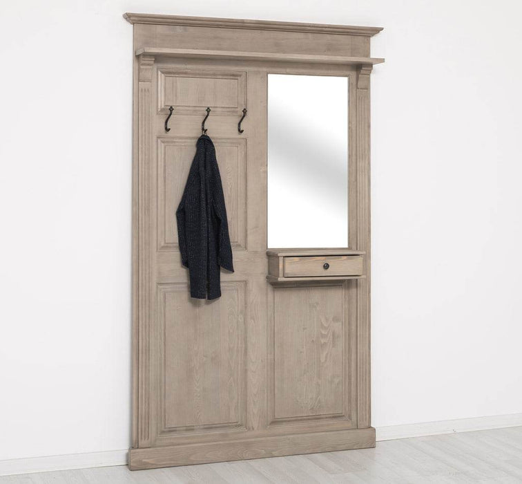 Garderobe aus Massivholz mit Spiegel und Ablage -