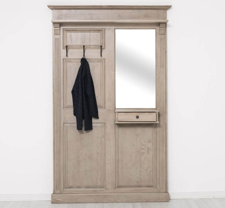Garderobe aus Massivholz mit Spiegel und Ablage -