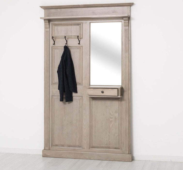 Garderobe aus Massivholz mit Spiegel und Ablage -