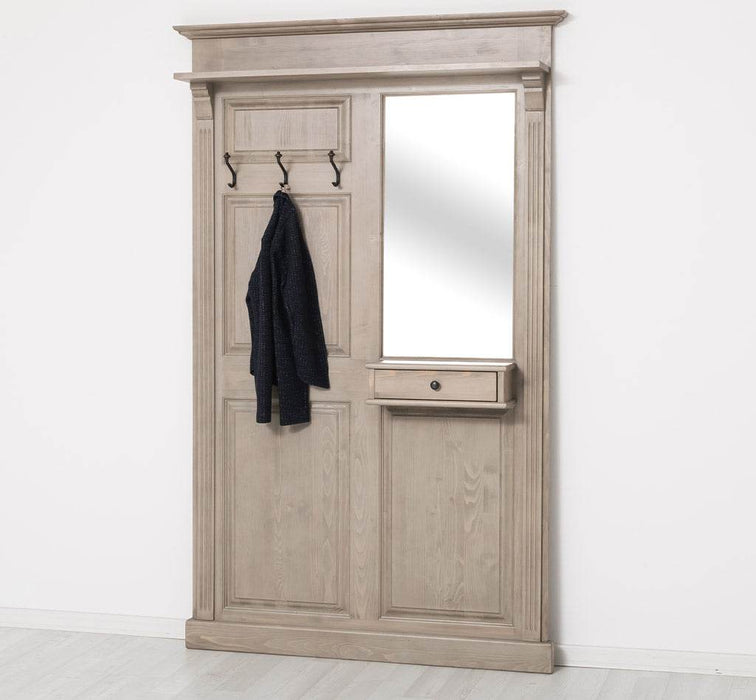 Garderobe aus Massivholz mit Spiegel und Ablage -