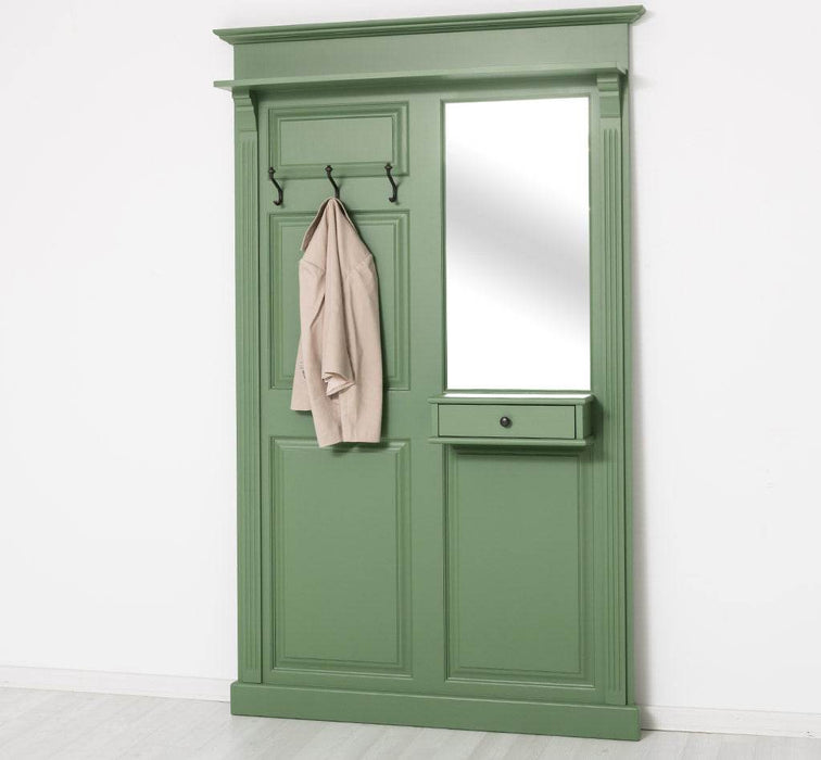 Garderobe aus Massivholz mit Spiegel und Ablage -