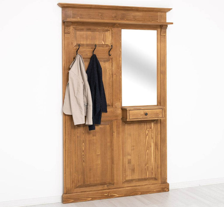 Garderobe aus Massivholz mit Spiegel und Ablage -