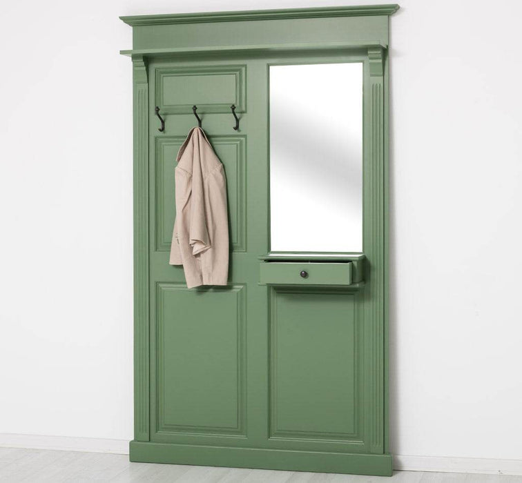 Garderobe aus Massivholz mit Spiegel und Ablage -