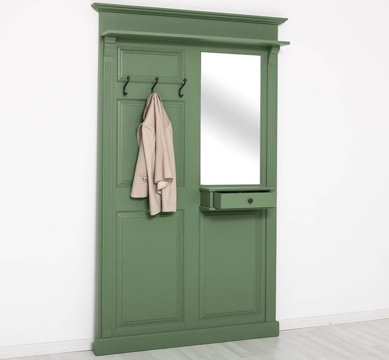 Garderobe aus Massivholz mit Spiegel und Ablage -