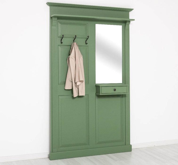Garderobe aus Massivholz mit Spiegel und Ablage -