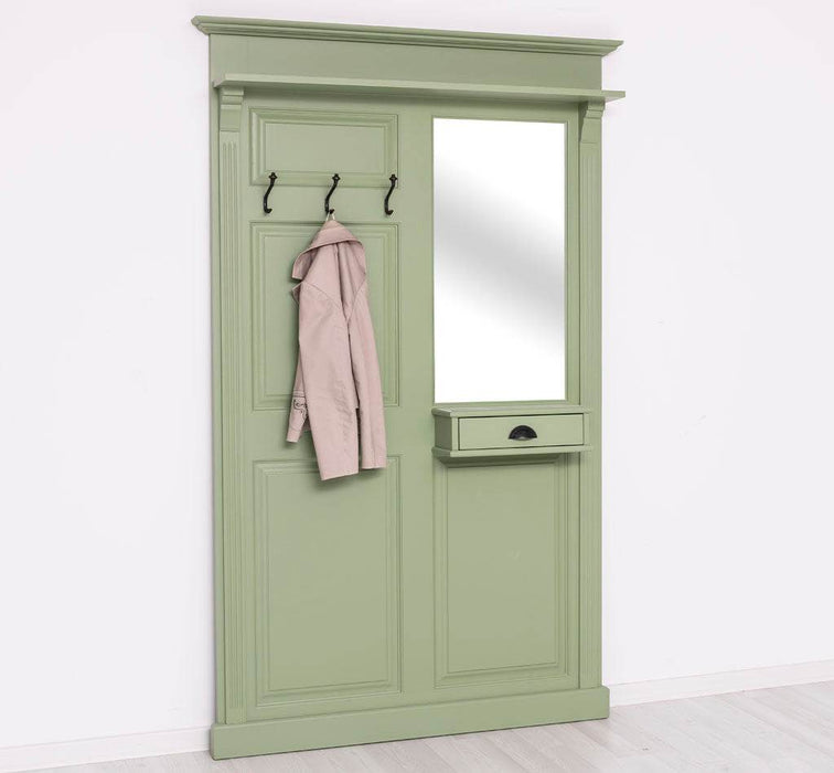 Garderobe aus Massivholz mit Spiegel und Ablage -